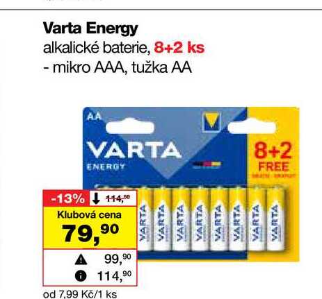 Varta Energy alkalické baterie, 8+2 ks