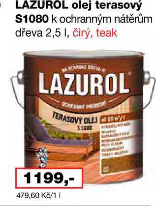 LAZUROL olej terasový S1080 k ochranným nátěrům dřeva 2,5l Barvy a laky drogerie 