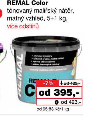 REMAL Color tónovaný malířský nátěr, matný vzhled, 5+1 kg