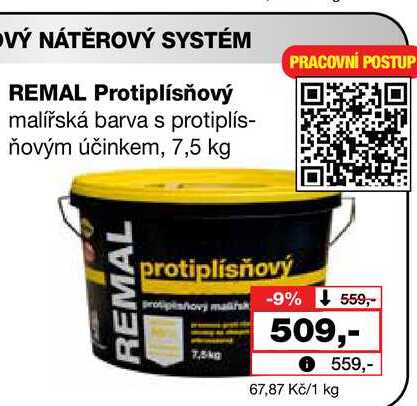 REMAL Protiplísňový malířská barva s protiplísňovým účinkem, 7,5 kg