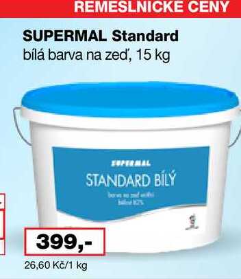 SUPERMAL Standard bílá barva na zeď, 15 kg Barvy a laky drogerie 