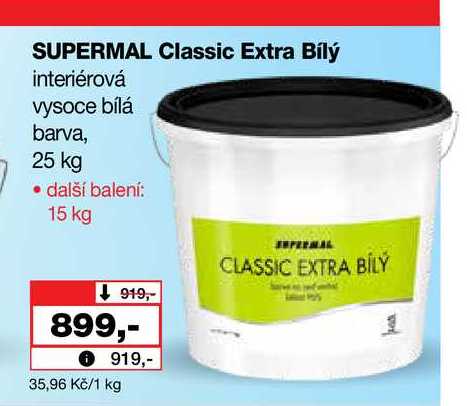 SUPERMAL Classic Extra Bílý interiérová vysoce bílá barva, 25 kg Barvy a laky drogerie 