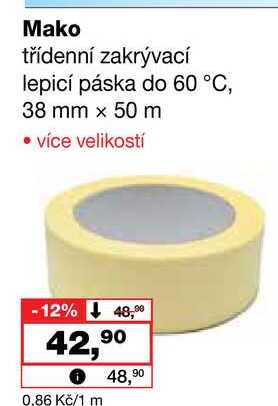 Mako třídenní zakrývací lepicí páska do 60 °C, 38 mm x 50 m Barvy a laky drogerie 