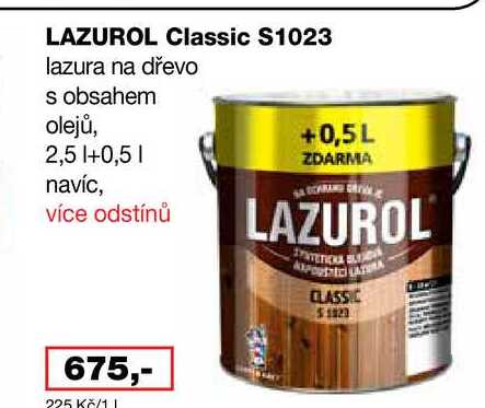 LAZUROL Classic S1023 lazura na dřevo s obsahem olejů, 2,5 +0,5l Barvy a laky drogerie 