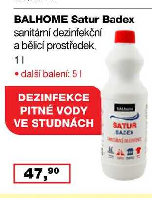 BALHOME Satur Badex sanitámí dezinfekční a bělicí prostředek, 1l Barvy a laky drogerie 