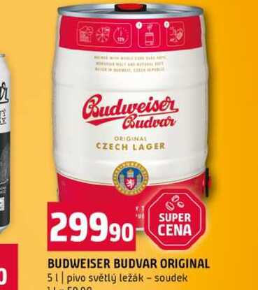 BUDWEISER BUDVAR ORIGINAL 5l pivo světlý ležák soudek