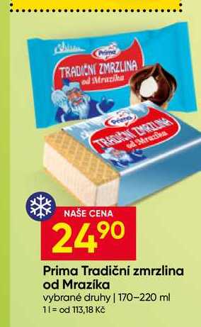 Prima Tradiční zmrzlina od Mrazíka vybrané druhy 170-220 ml