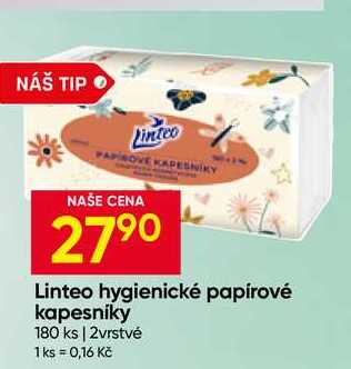 Linteo hygienické papírové kapesníky 180 ks 2vrstvé 