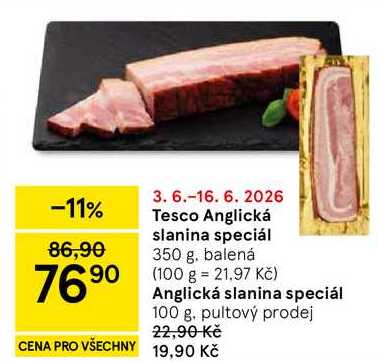Tesco Anglická slanina speciál, 350 g 
