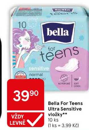 Bella For Teens Ultra Sensitive vložky, 10 ks  