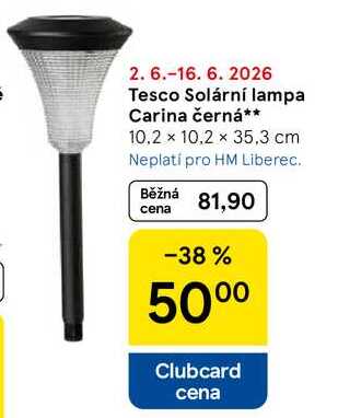 Tesco Solární lampa Carina černá, 10.2 x 10.2 x 35,3 cm  