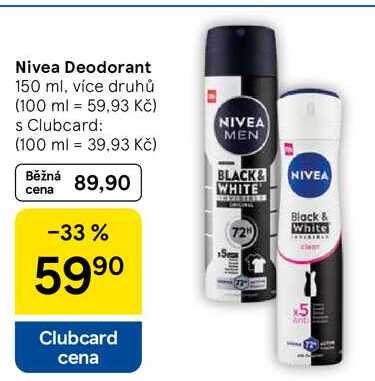 Nivea Deodorant, 150 ml, více druhů Tesco