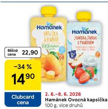 Hamánek Ovocná kapsička, 100 g Tesco