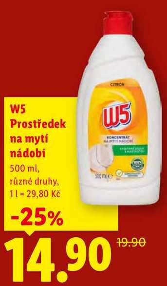 W5 Prostředek na mytí nádobí. 500 ml Lidl