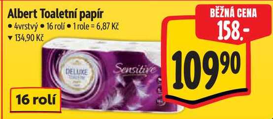 Albert Toaletní papír 4vrstvý, 16 rolí Albert