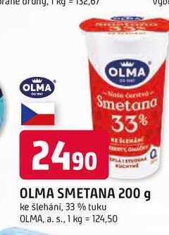 OLMA SMETANA 200 g ke šlehání, 33% tuku