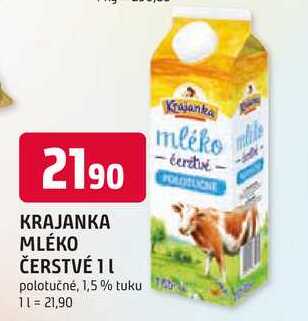 KRAJANKA MLÉKO ČERSTVÉ 1l polotučné, 1,5% tuku