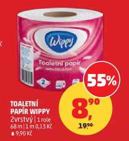 TOALETNÍ PAPÍR WIPPY 2 vrstvý, 1 role, 68 m Penny Market