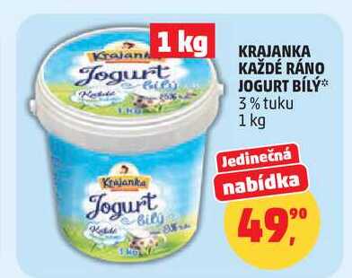 KRAJANKA KAŽDÉ RÁNO JOGURT BÍLÝ 3% tuku, 1 kg 