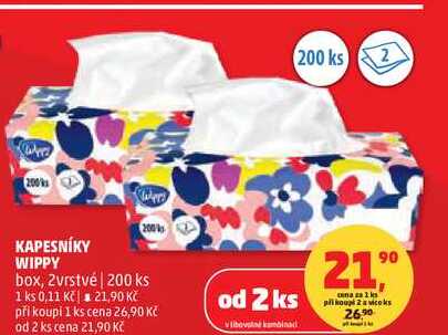 KAPESNÍKY WIPPY box, 2vrstvé, 200 ks Penny Market