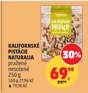 KALIFORNSKÉ PISTÁCIE NATURALIA pražené nesolené, 250 g  