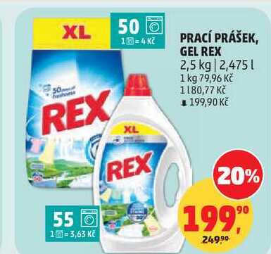 PRACÍ PRÁŠEK, GEL REX, 2,5 kg, 2,475 l Penny Market