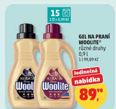 GEL NA PRANÍ WOOLITE různé druhy, 0,9 l Penny Market