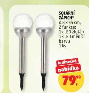 SOLÁRNÍ ZÁPICH, 08x34 cm, 2 funkce: 1x LED žlutá + 1x LED měnící barvu, 1 ks 