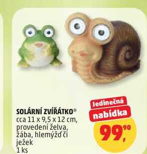 SOLÁRNÍ ZVÍŘÁTKO, cca 11 x 9,5 x 12 cm, provedení želva, žába, hlemýžď či ježek, 1 ks 