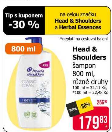 Head & Shoulders šampon 800ml, vybrané druhy Teta drogerie