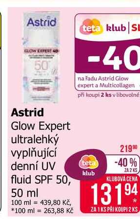 Astrid Glow Expert ultralehký vyplňující denní UV fluid SPF 50, 50 ml Teta drogerie