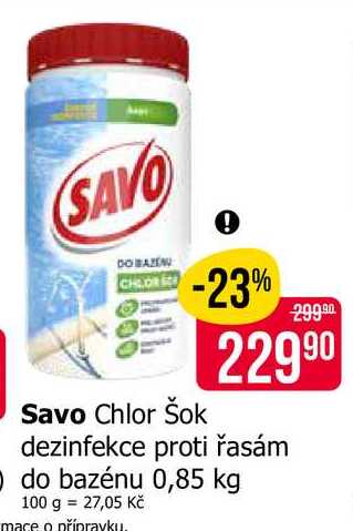 Savo Chlor Šok dezinfekce proti řasám Odo bazénu 0,85 kg Teta drogerie