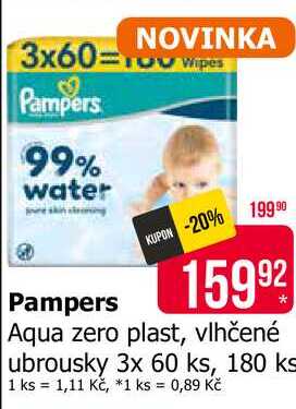 Pampers Aqua zero plast, vlhčené ubrousky 3x 60 ks, 180 ks Teta drogerie