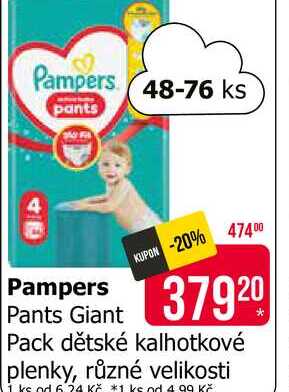 Pampers Pants Giant Pack dětské kalhotkové plenky, různé velikosti 48-76ks Teta drogerie