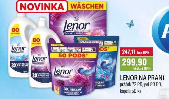 LENOR NA PRANÍ, prášek 72 PD, gel 80 PD, kapsle 50 ks Ratio