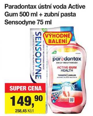 Paradontax ústní voda Active Gum 500 ml + zubní pasta Sensodyne 75 ml Šlak