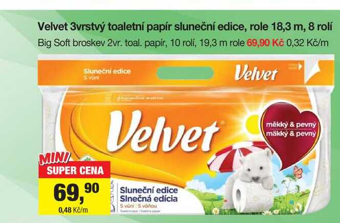 Velvet 3vrstvý toaletní papír sluneční edice, role 18,3 m, 8 rolí Šlak
