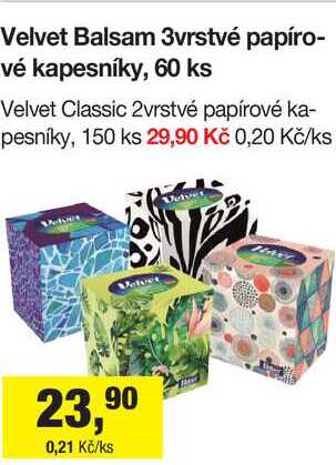 Velvet Balsam 3vrstvé papírové kapesníky, 60 ks Šlak