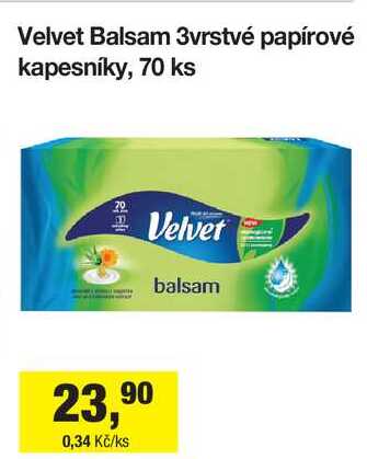 Velvet Balsam 3vrstvé papírové kapesníky, 70 ks