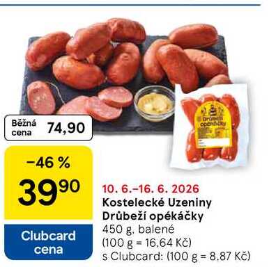 Kostelecké Uzeniny Drůbeží opékáčky, 450 g, balené