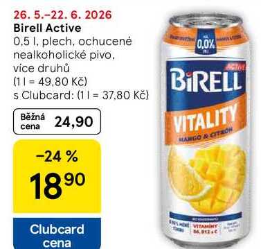 Birell Active, 0,5 l, plech, ochucené nealkoholické pivo 