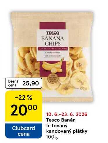 Tesco Banán fritovaný kandovaný plátky, 100 g 