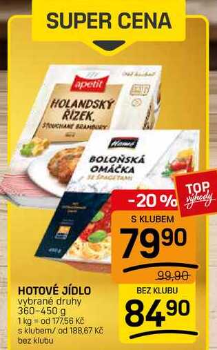 HOTOVÉ JÍDLO vybrané druhy 360-450 g 