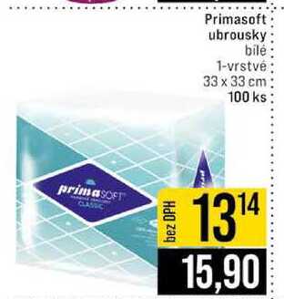 Primasoft ubrousky bílé 1-vrstvé 33 x 33 cm 100 ks