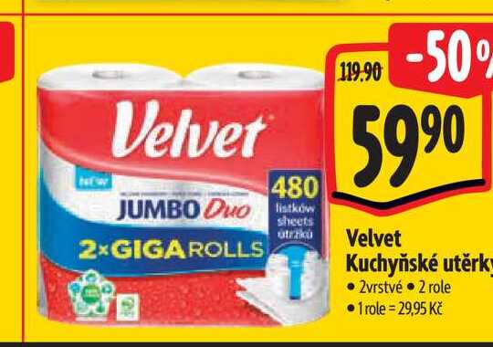 Velvet  Kuchyňské utěrky 2vrstvé  2 role Albert