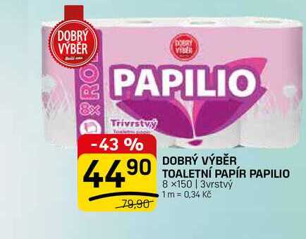 DOBRÝ VÝBĚR TOALETNÍ PAPÍR PAPILIO 8 x150 | 3vrstvý