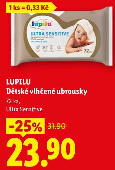 LUPILU Dětské vlhčené ubrousky, 72 ks