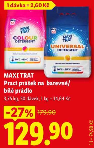 MAXI TRAT Prací prášek na barevné/bílé prádlo, 3,75 kg/50 dávek Lidl