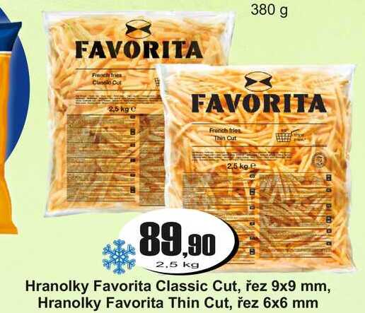 Hranolky Favorita Classic Cut, řez 9x9 mm, Hranolky Favorita Thin Cut, řez 6x6 mm 