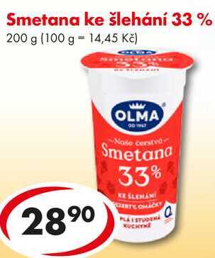 Smetana ke šlehání 33 %, 200 g 
